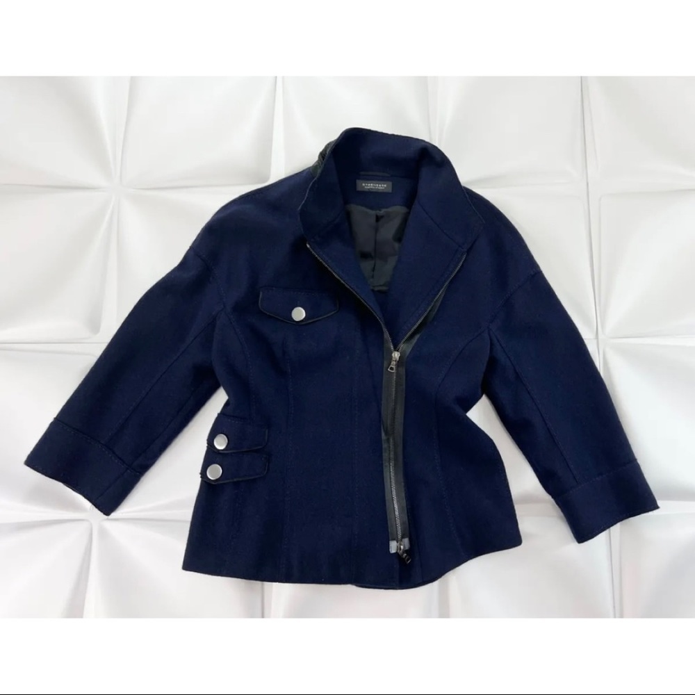 Strenesse Gabriele Strehle Womens Sz 10 Blue m Virgin Wool Angora Moto Jacket